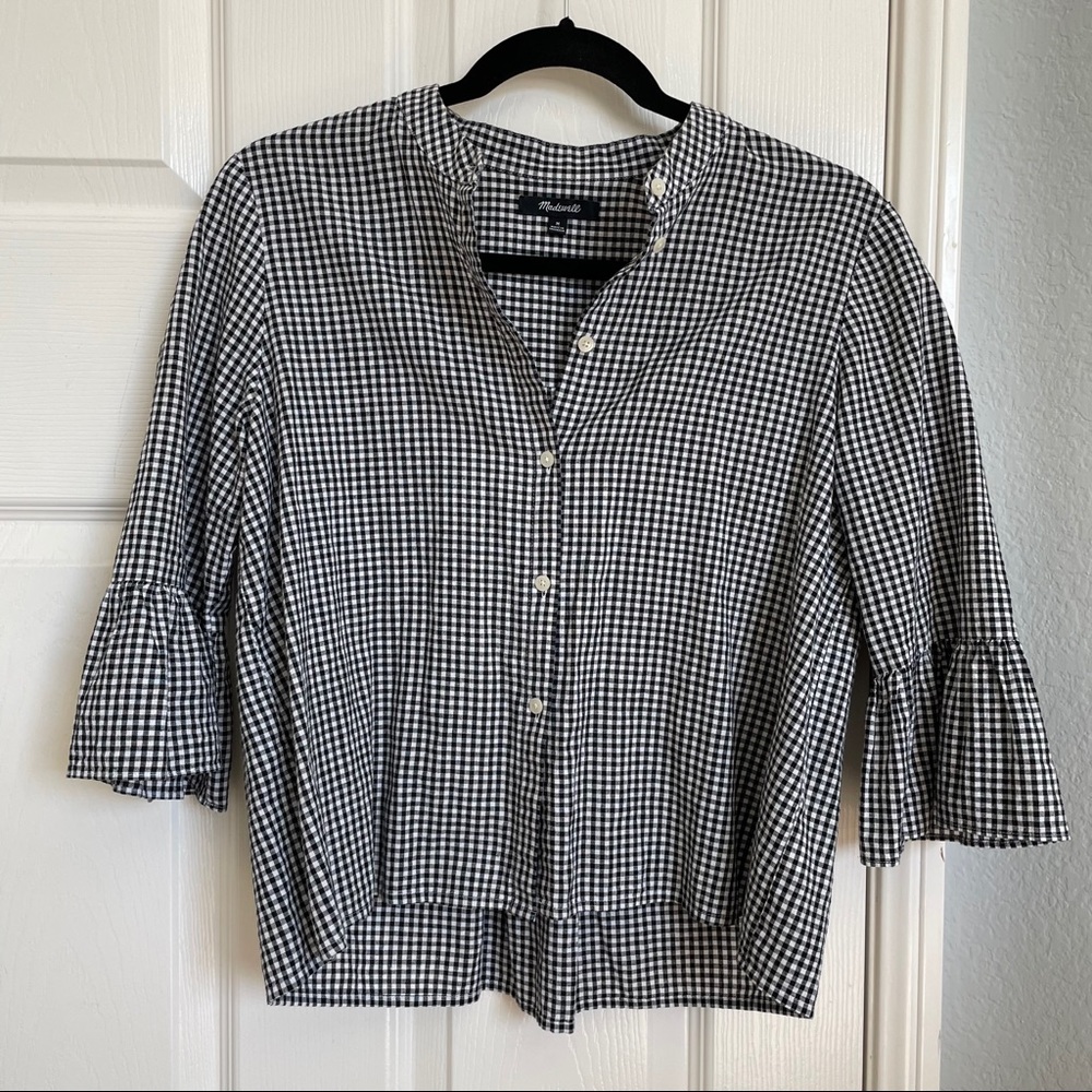 Madewell Gingham Bell Sleeve Top